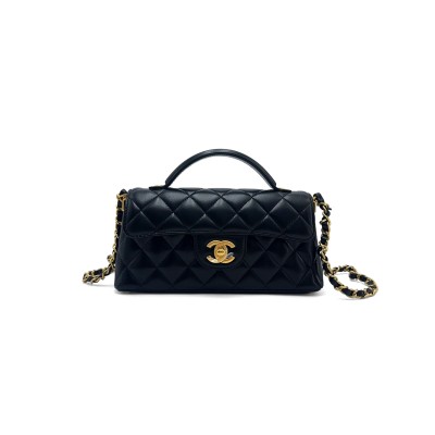 CHANEL MINI FLAP BAG WITH TOP HANDLE LAMBSKIN & GOLD-TONE METAL BLACK AS5354 (20*14*5.5cm)